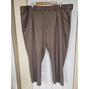 Oak Hill Mens Pleated Dress Pants Brown 46x25 Polyester Trousers Classic Fit